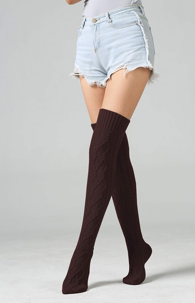 SherryDC Women's Cable Knit Thigh High Boot Socks Extra Long Winter Stockings Leg Warmers - Image 3